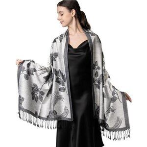Soft Silky Reversible Paisley Pashmina Shawl Wrap Scarf w/Fringes